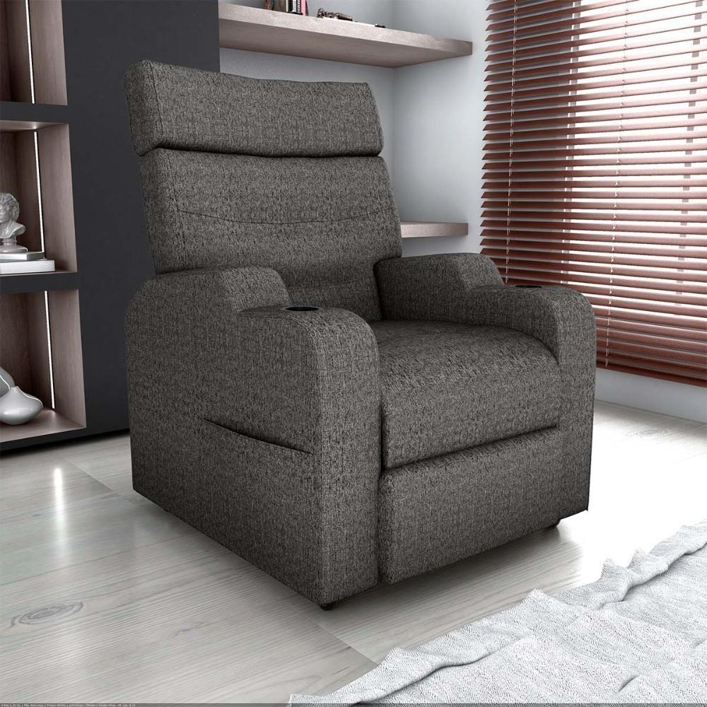 Poltrona Reclinável Do Papaicom Porta Copos Porta Controle Toro Linho Chumbo Matrix Linho Chumbo - 6