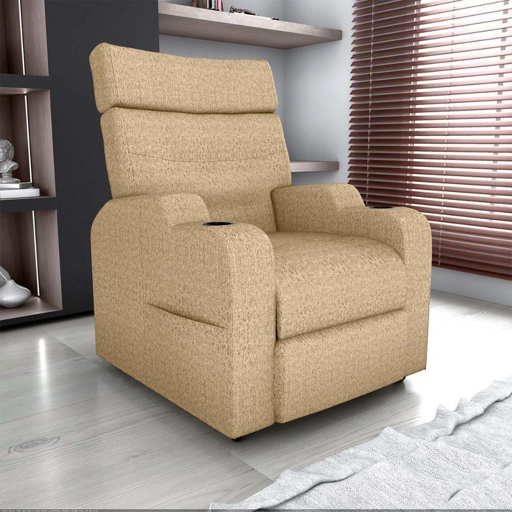 Poltrona Reclinável Do Papaicom Porta Copos Porta Controle Toro Linho Areia Matrix Linho Areia - 6