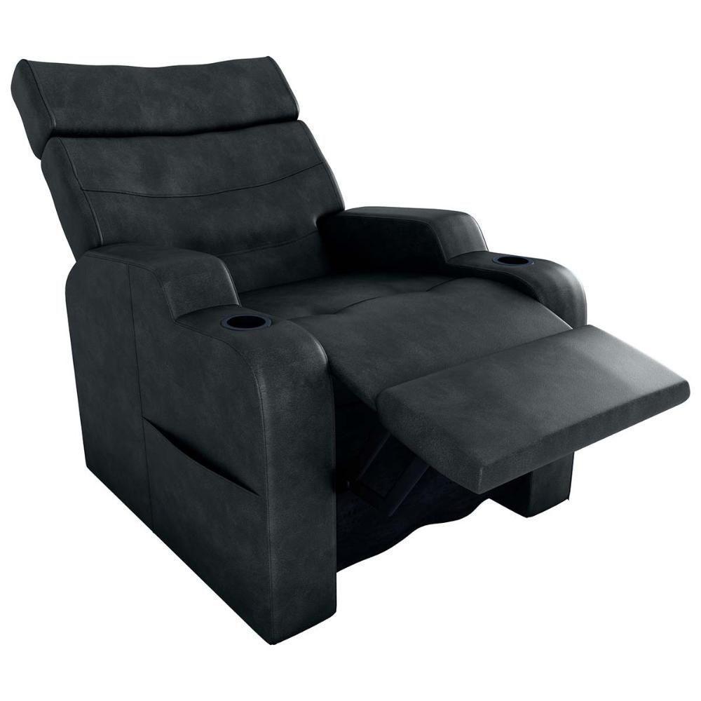 Poltrona Reclinável Do Papaicom Porta Copos Porta Controle Toro Preto Rustico Matrix Sintetico Rustico Preto - 3