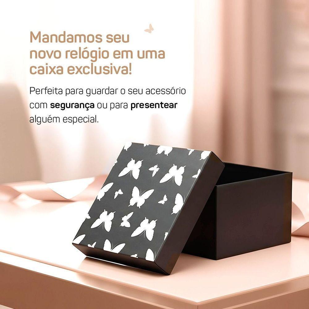 Relogio Banhado Feminino Aco Rose + Colar Pulseira + Caixa Casual Pingente Qualidade Premium Moda - 4