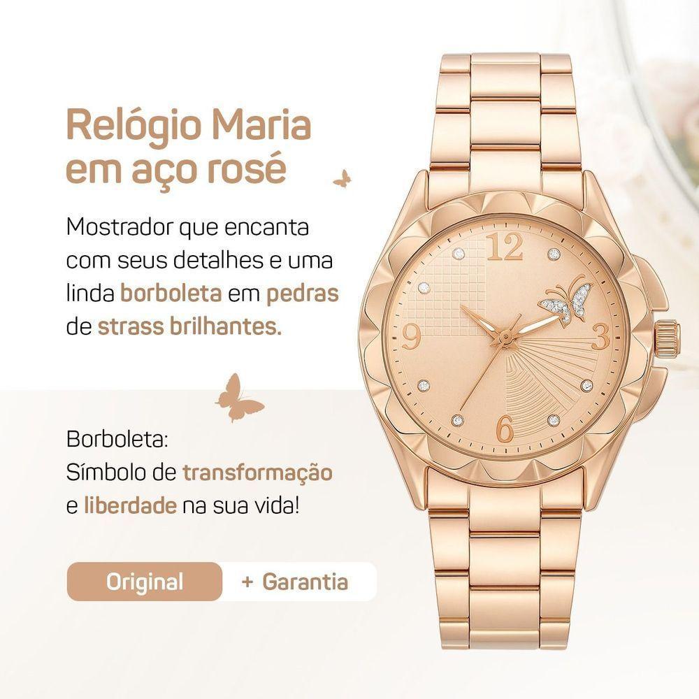 Relogio Banhado Feminino Aco Rose + Colar Pulseira + Caixa Casual Pingente Qualidade Premium Moda - 6