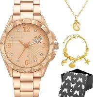 Relogio Banhado Feminino Aco Rose + Colar Pulseira + Caixa Casual Pingente Qualidade Premium Moda - 1