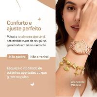 Relogio Banhado Feminino Aco Rose + Colar Pulseira + Caixa Casual Pingente Qualidade Premium Moda - 3