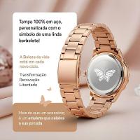 Relogio Banhado Feminino Aco Rose + Colar Pulseira + Caixa Casual Pingente Qualidade Premium Moda - 7
