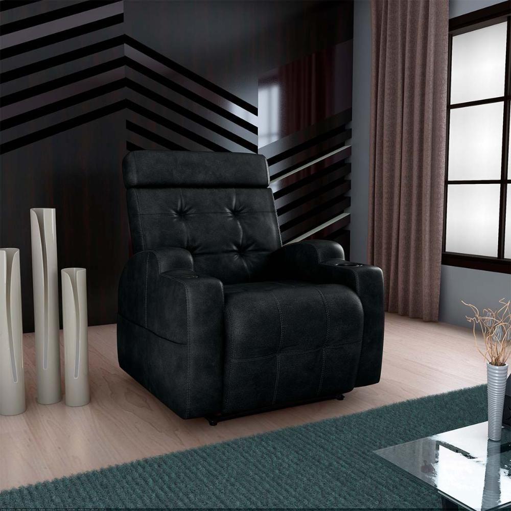 Poltrona Reclinável Do Papai Automática Com Usb E Porta Copos Cherokee Sintetico Preto Matrix Sintetico Rustico Preto - 5