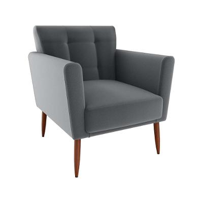 Poltrona Decorativa Confortável Pés Em Madeira Maciça Cancun Veludo Cinza Matrix Veludo Cinza