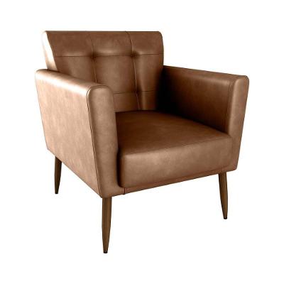 Poltrona Decorativa Confortável Pés Em Madeira Maciça Cancun Sintetico Whisky Matrix Sintetico Rustico Whisky