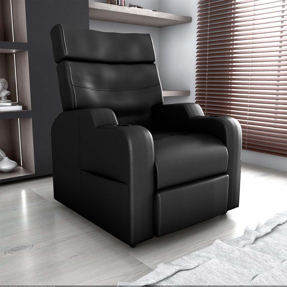 Poltrona Reclinável Do Papaicom Porta Copos Porta Controle Toro Sintetico Preto Matrix Sintetico Preto - 6