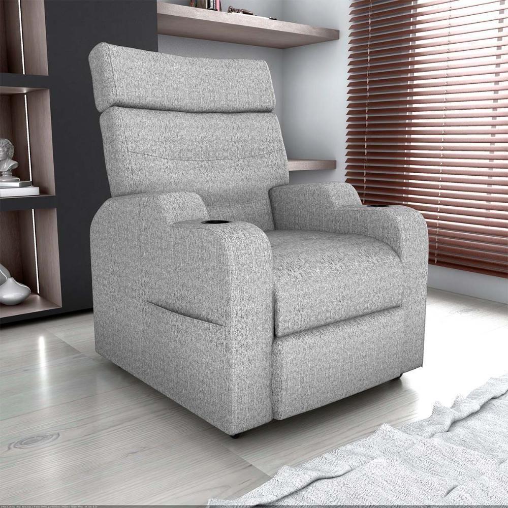 Poltrona Reclinável Do Papaicom Porta Copos Porta Controle Toro Linho Cinza Matrix Linho Cinza - 6