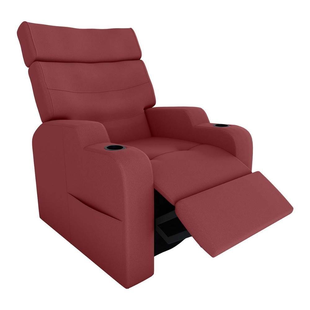 Poltrona Reclinável Do Papaicom Porta Copos Porta Controle Toro Vermelho Matrix Veludo Vermelho - 2