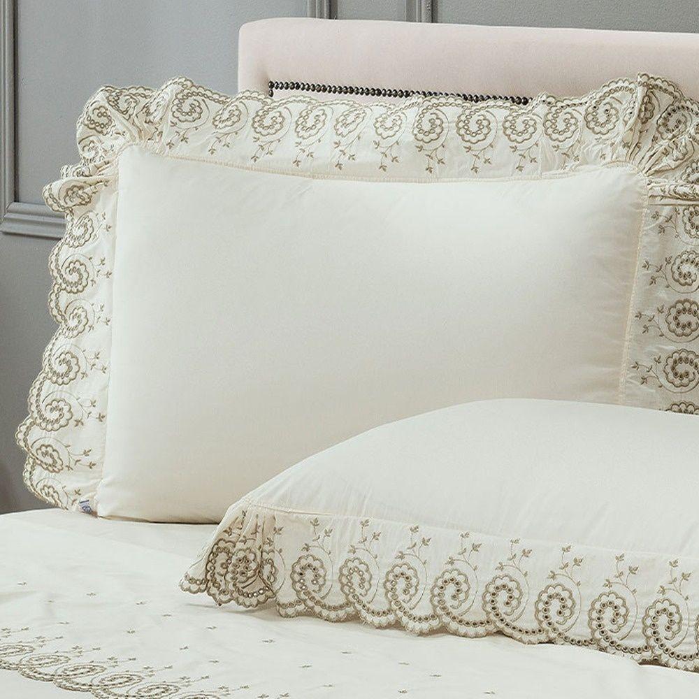 Cobre Leito + Jogo De Cama 7 Peças King Percal 200 Fios Mistral 100% Algodão - Palha - 4