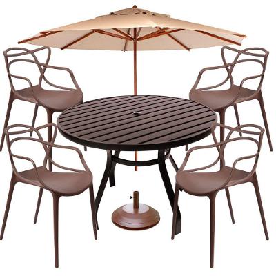 Conjunto Piscina Alegra Mesa Ripada 1,20m Alumínio + 4 Cadeiras Alegra área Externa Marrom