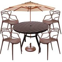 Conjunto Piscina Alegra Mesa Ripada 1,20m Alumínio + 4 Cadeiras Alegra área Externa Marrom - 1