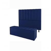 Kit De Quarto Roma Cabeceira De Cama Box E Calçadeira Baú King 195 Cm Suede Azul Marinho Do Lar Móveis E Decoração - 1