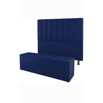 Kit De Quarto Roma Cabeceira De Cama Box E Calçadeira Baú Queen 160 Cm Suede Azul Marinho Do Lar Móveis E Decoração