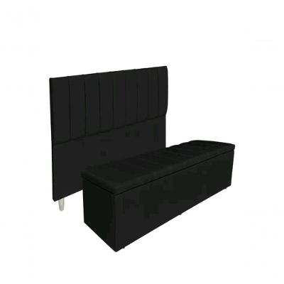 Kit De Quarto Roma Cabeceira De Cama Box E Calçadeira Baú Queen 160 Cm Suede Preto Do Lar Móveis E Decoração