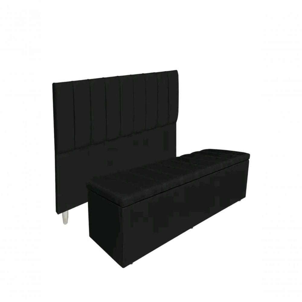 Kit De Quarto Roma Cabeceira De Cama Box E Calçadeira Baú King 195 Cm Suede Preto Do Lar Móveis E Decoração - 1