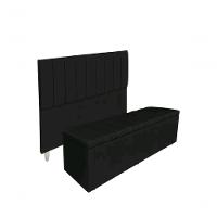 Kit De Quarto Roma Cabeceira De Cama Box E Calçadeira Baú Casal 140 Cm Suede Preto Do Lar Móveis E Decoração - 1