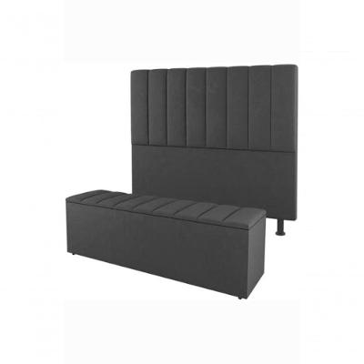 Kit De Quarto Roma Cabeceira De Cama Box E Calçadeira Baú King 195 Cm Suede Grafite Do Lar Móveis E Decoração