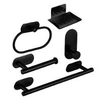 Kit Acessorios Banheiro Aço Inox Autoadesivo 5 Peças Preto - 1