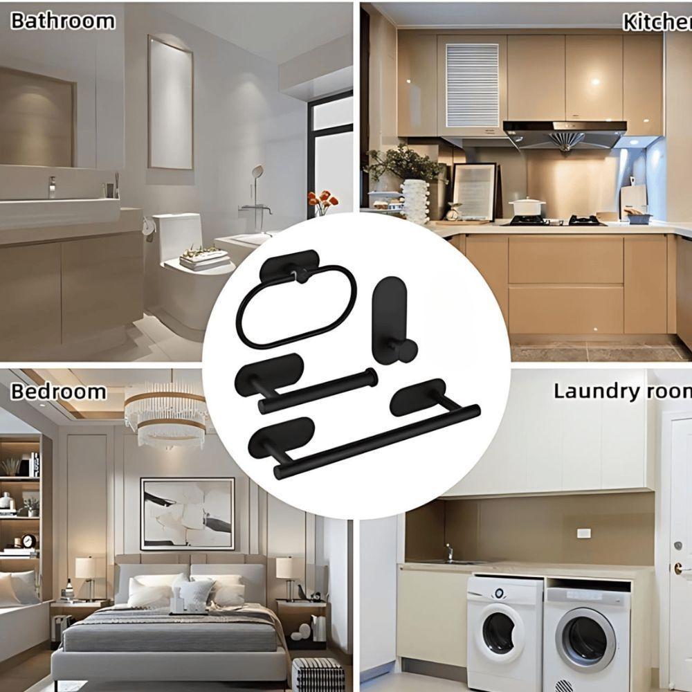 Kit Acessorios Banheiro Aço Inox Autoadesivo 5 Peças Prata - 3