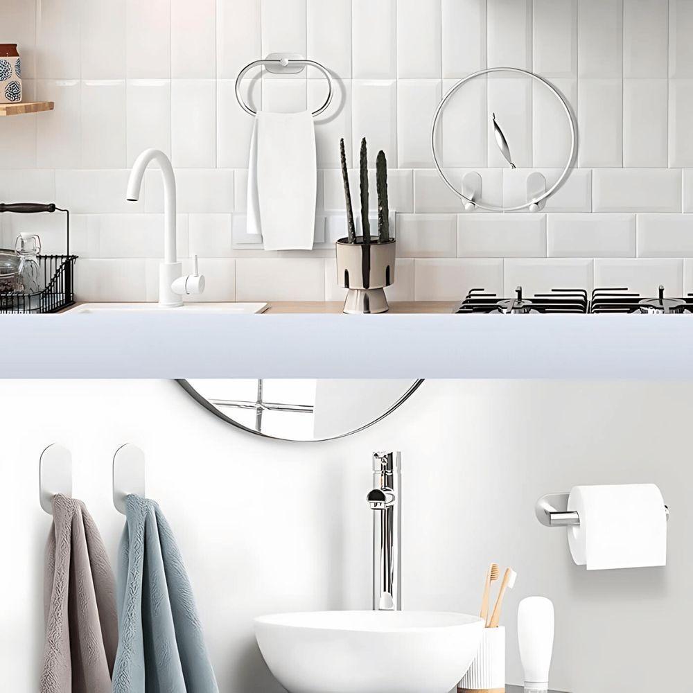 Kit Acessorios Banheiro Aço Inox Autoadesivo 5 Peças Prata - 5