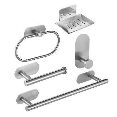 Kit Acessorios Banheiro Aço Inox Autoadesivo 5 Peças Prata