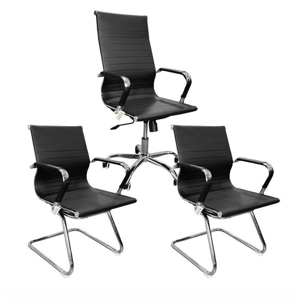 Kit Escritorio Esteira Eames - 1 Giratória + 2 Fixas - 1