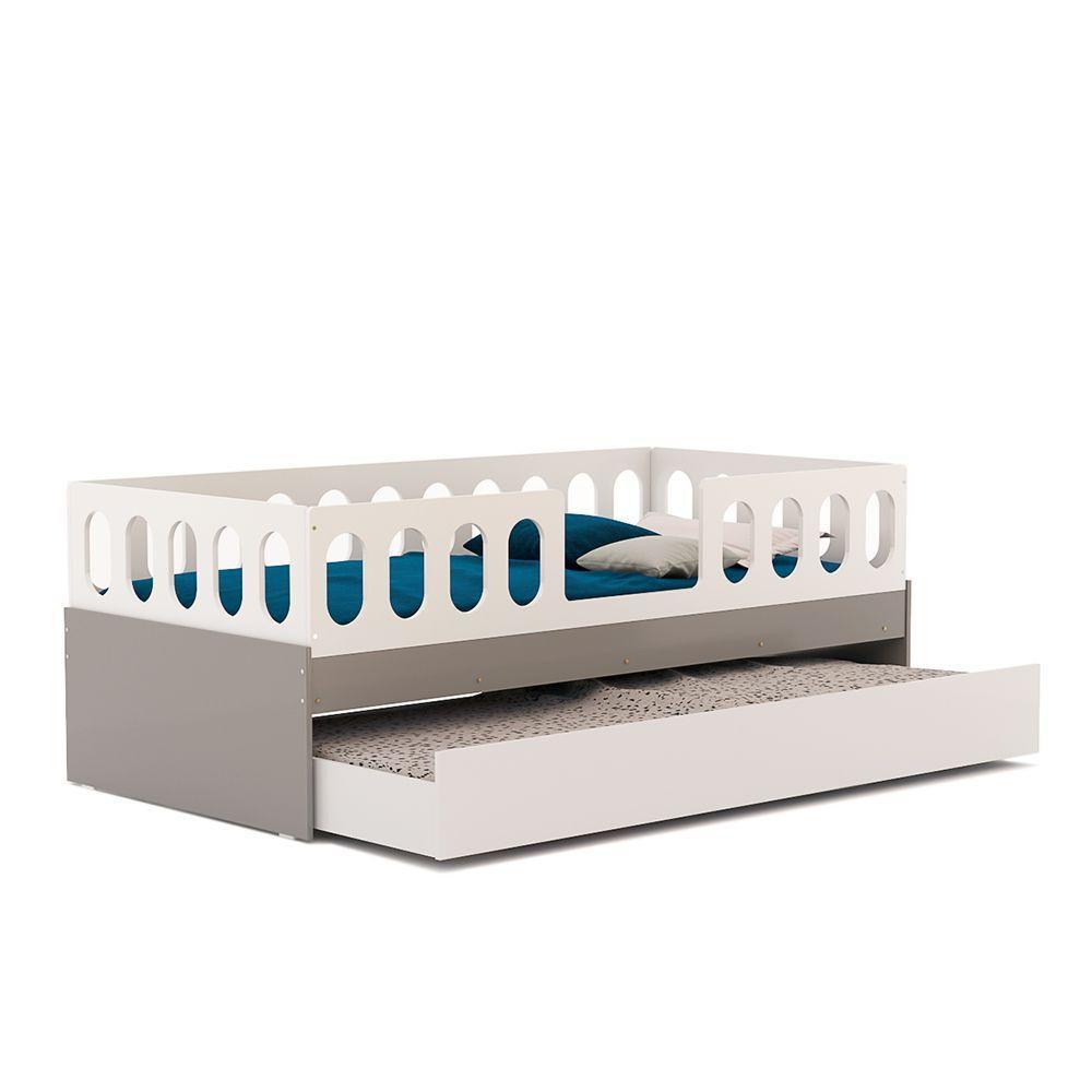 Cama Infantil Lara Solteiro Com Cama Auxiliar E 2 Colchões Branco E Cinza - 2