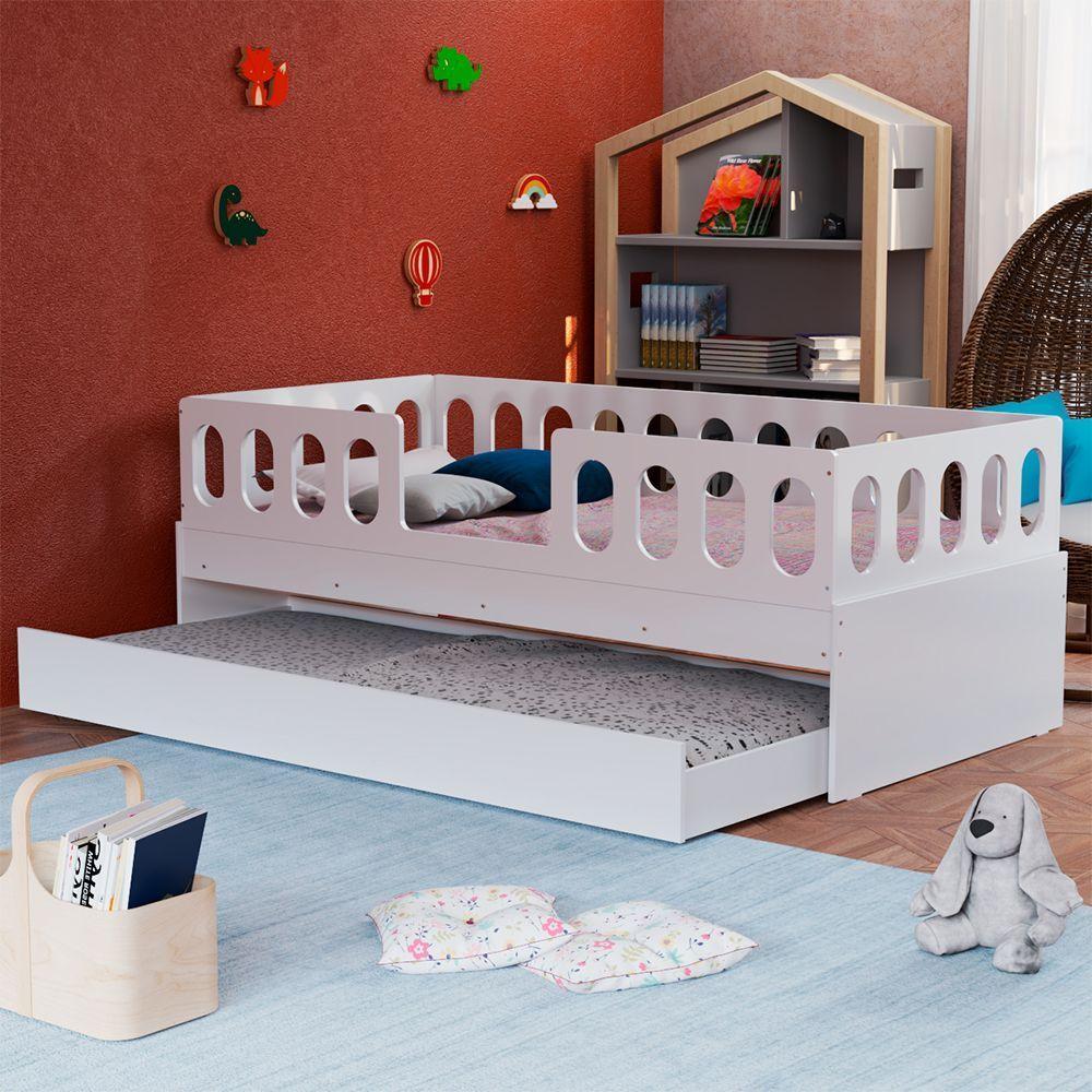 Cama Infantil Lara Solteiro Com Cama Auxiliar Branco - 1