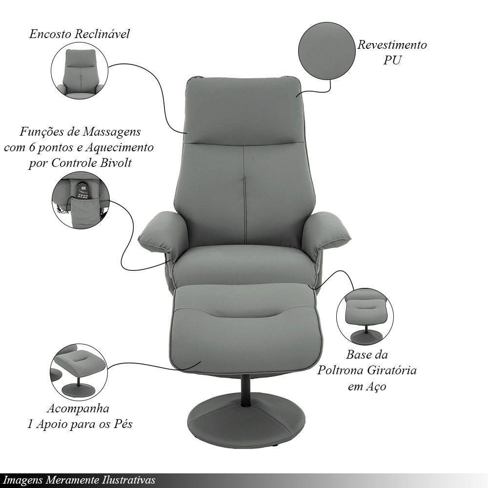 Poltrona Reclinável De Massagem Com Apoio De Pés E Giratória Detroit Pu Fendi G56 - Laura Lar - 3