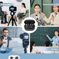 Microfone Lapela Sem Fio Canal Duplo Profissional Estojo Recarregável 100m Alcance - 5