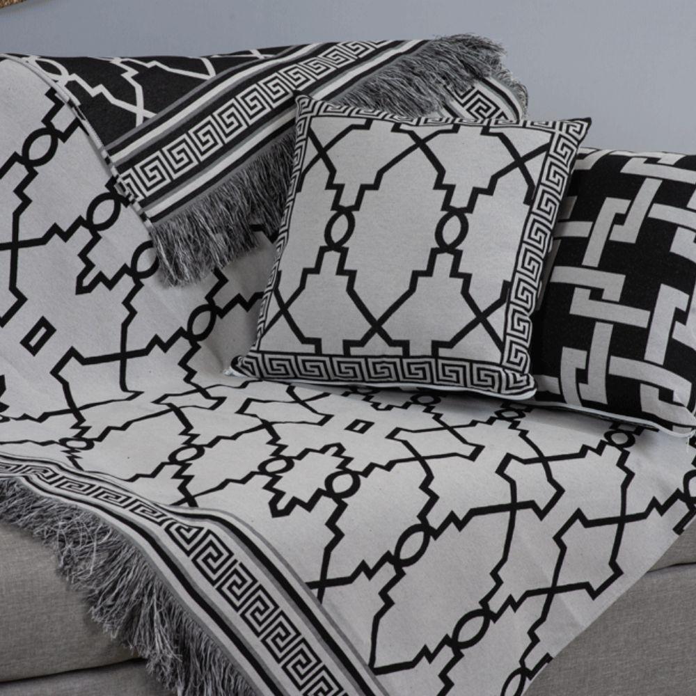 Kit Xale Com Almofadas Grécia Jacquard Dupla Face 5 Peças Variação: Preto - 2