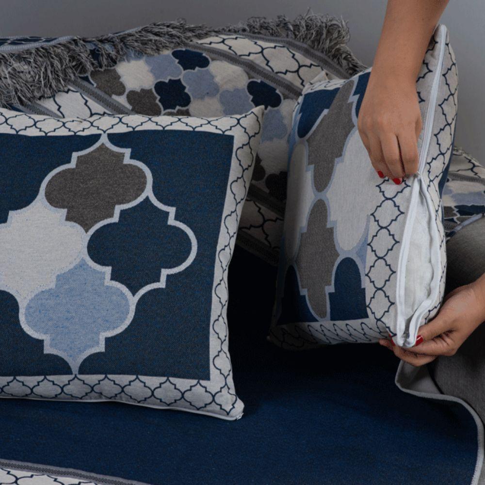 Kit Xale Com Almofadas Grécia Jacquard Dupla Face 5 Peças Variação: Azul - 4