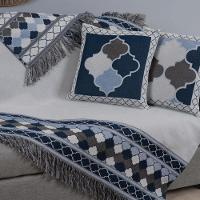 Kit Xale Com Almofadas Grécia Jacquard Dupla Face 5 Peças Variação: Azul - 2