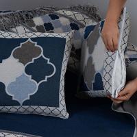 Kit Xale Com Almofadas Grécia Jacquard Dupla Face 5 Peças Variação: Azul