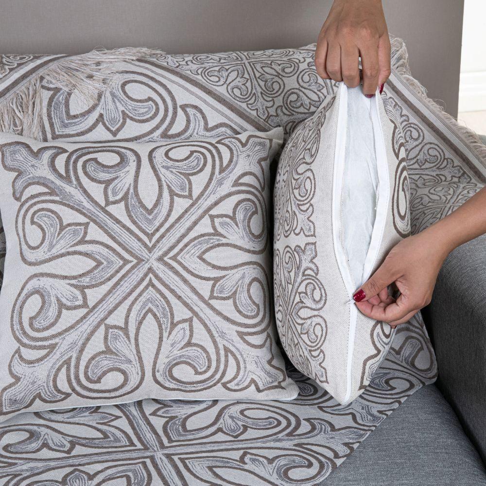 Kit Xale Com Almofadas Grécia Jacquard Dupla Face 5 Peças Variação: Cáqui - 4