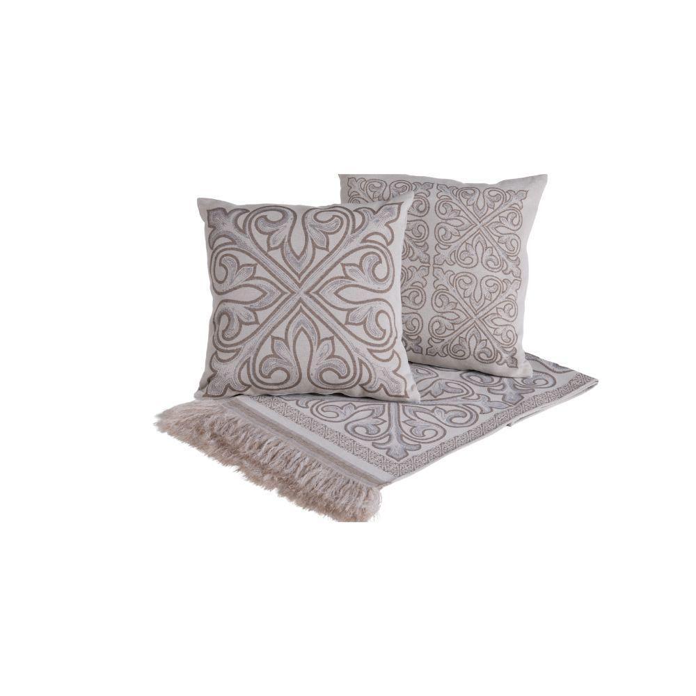 Kit Xale Com Almofadas Grécia Jacquard Dupla Face 5 Peças Variação: Cáqui - 5