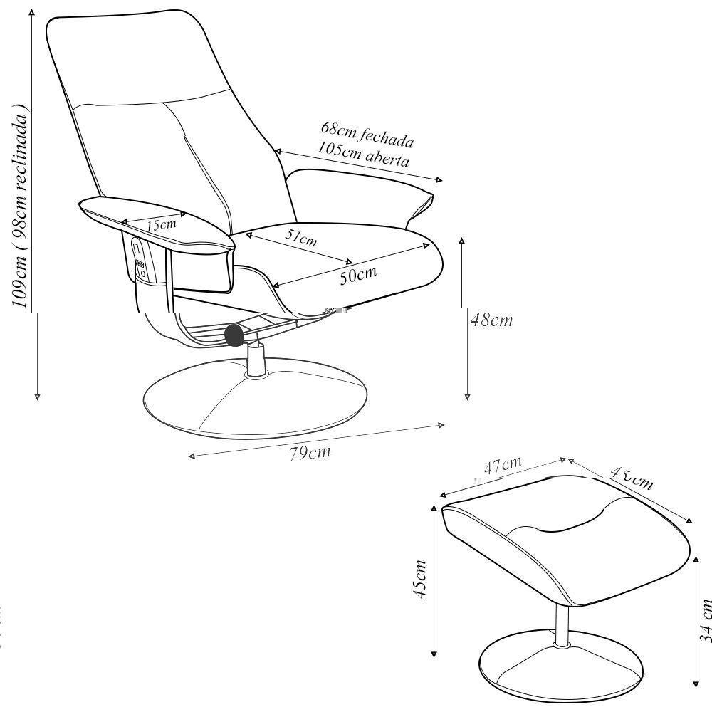 Poltrona Reclinável De Massagem Com Apoio De Pés E Giratória Detroit Pu Caramelo G56 - Laura Lar - 3