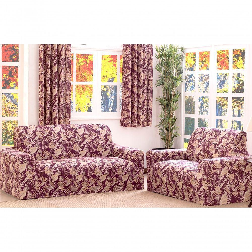Kit Protetor De Sofá Floral 2 E 3 Lugares Malha Gel Estampado Variação: Vinho - 1