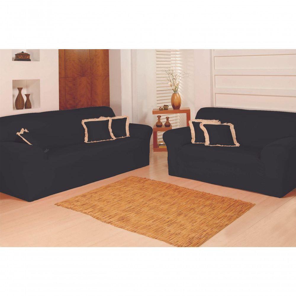 Kit Capas Para Sofá 2 E 3 Lugares Adere Malha Gel Liso Econômico Variação: Preto - 1