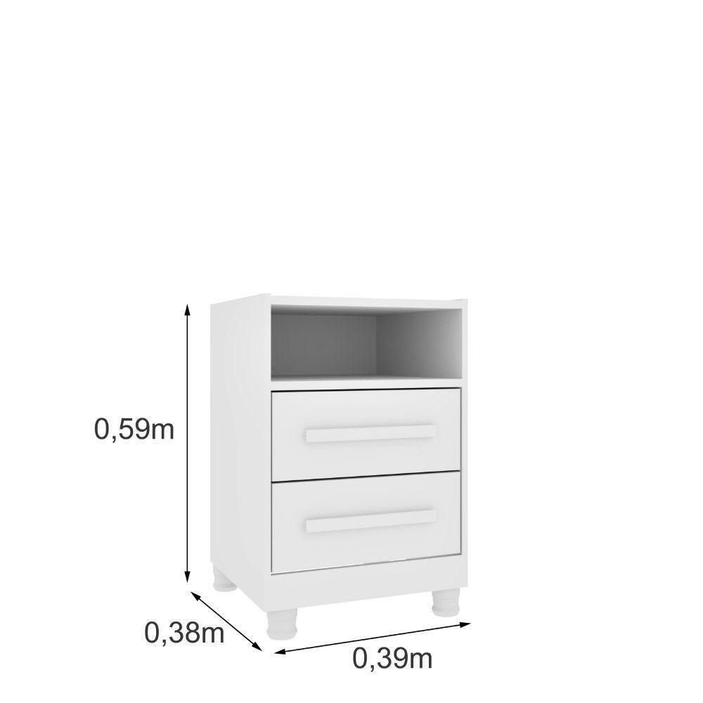 Mesa De Cabeceira Barcelona Com Pés E 2 Gavetas Tcil Neve - 3