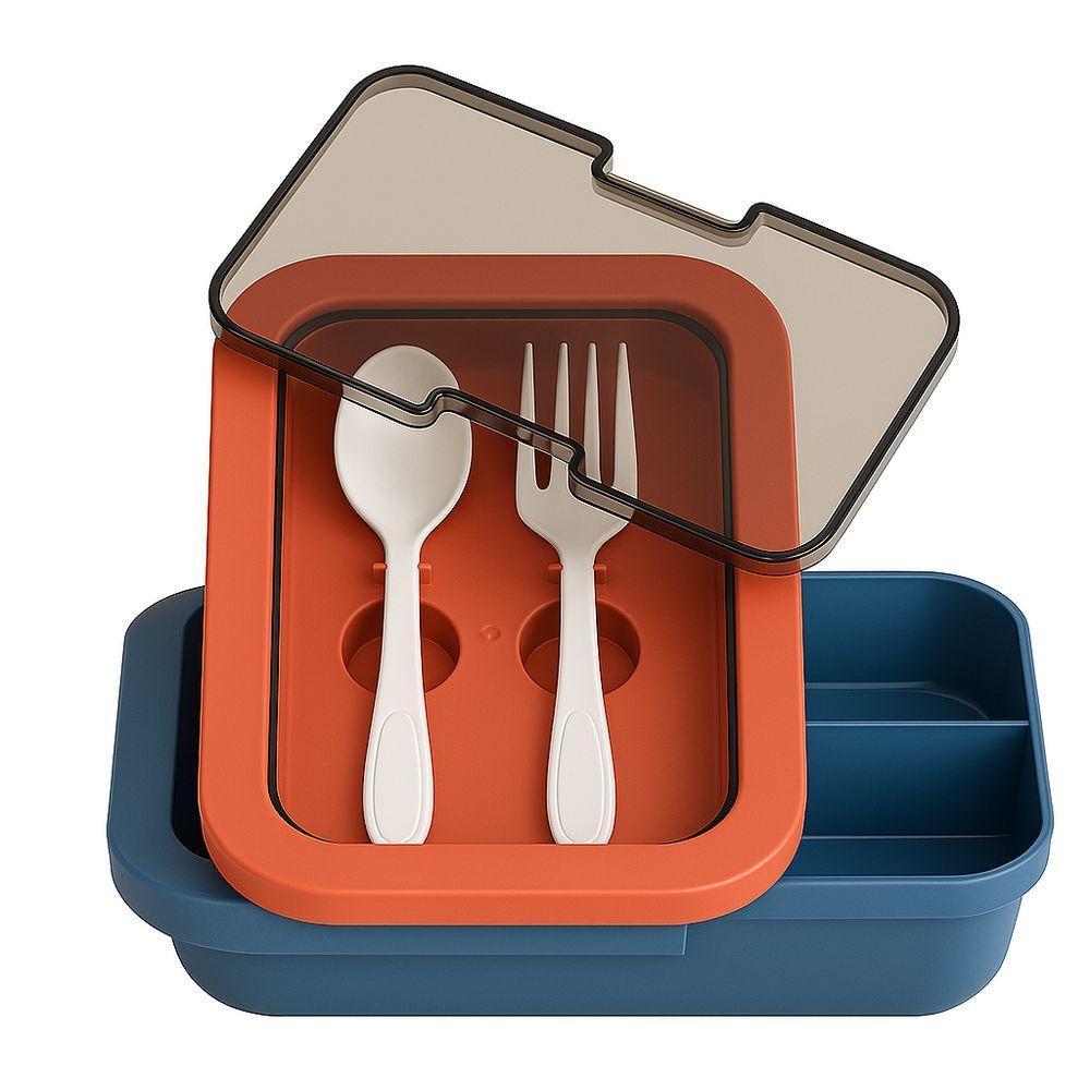 Kit Marmita Com Divisória E Talheres Silicone Retrátil Para Micro-ondas Freezer - 4