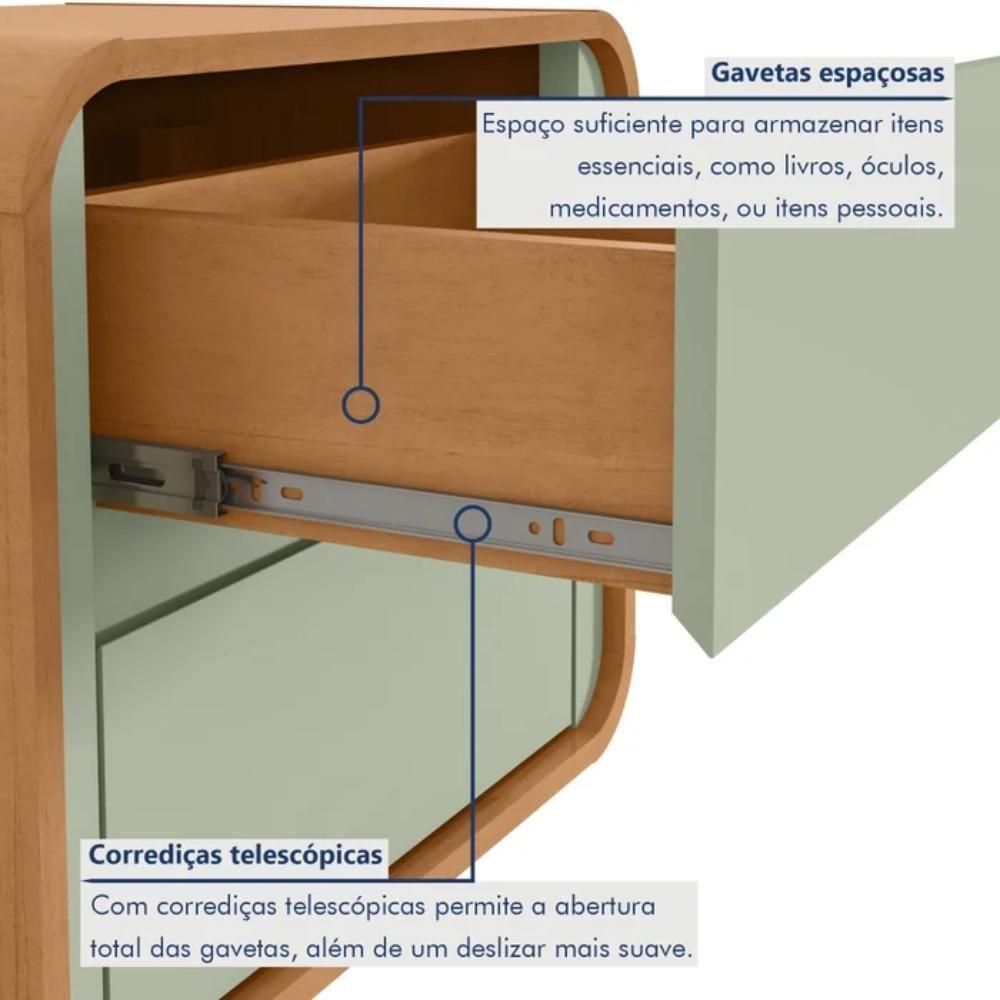 Mesa De Cabeceira 2 Gavetas Loop Amêndoa Clean E Salvia - 3