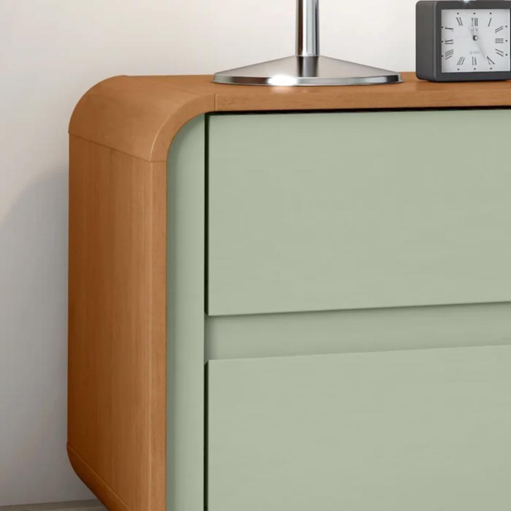 Mesa De Cabeceira 2 Gavetas Loop Amêndoa Clean E Salvia - 4
