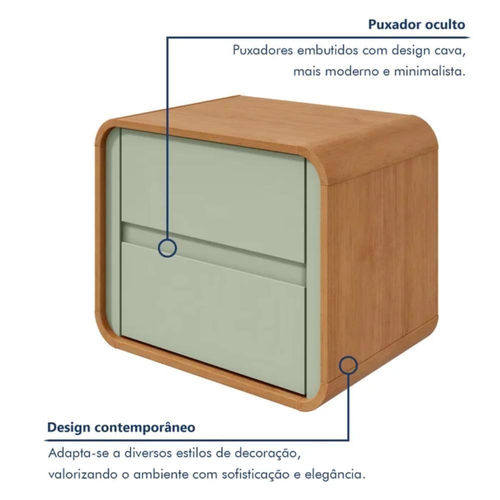Mesa De Cabeceira 2 Gavetas Loop Amêndoa Clean E Salvia - 5