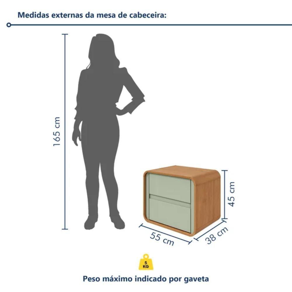 Mesa De Cabeceira 2 Gavetas Loop Amêndoa Clean E Salvia - 7