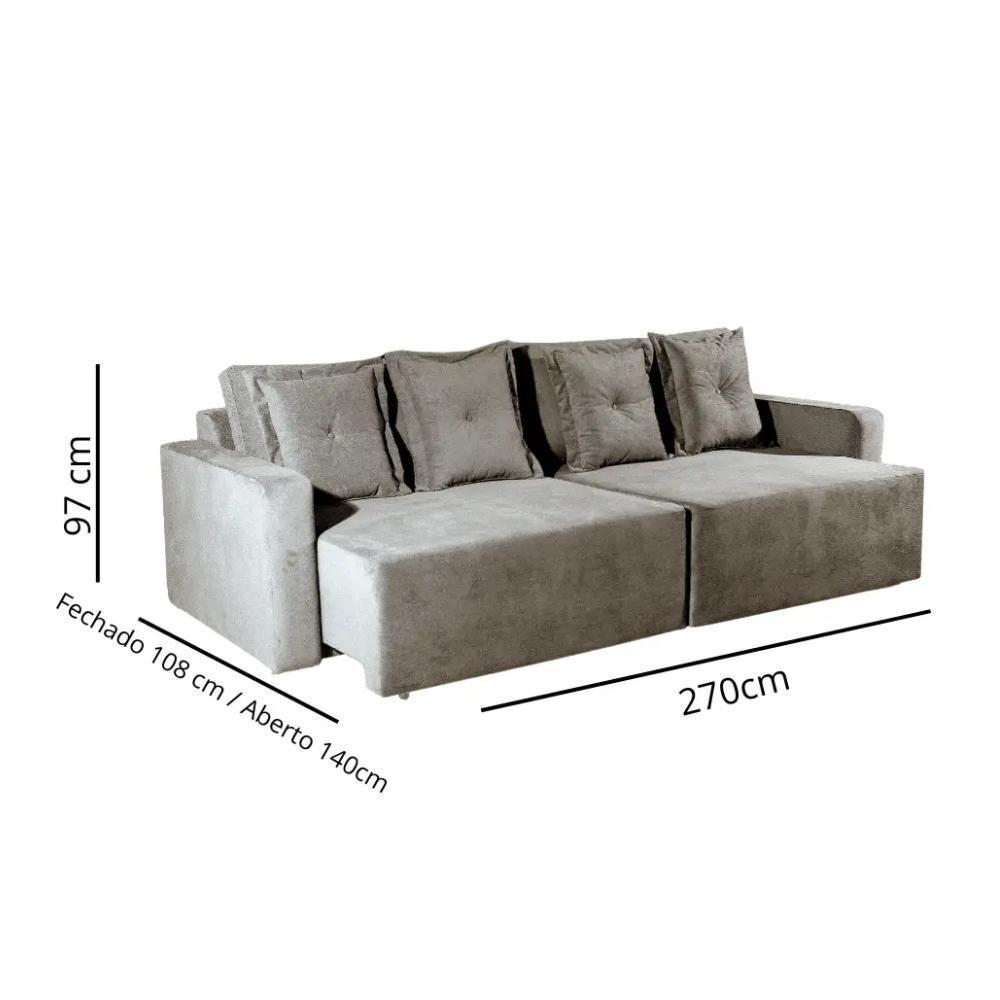 Sofá 5 Lugares Retrátil Fênix Linho Bege 270cm - 2