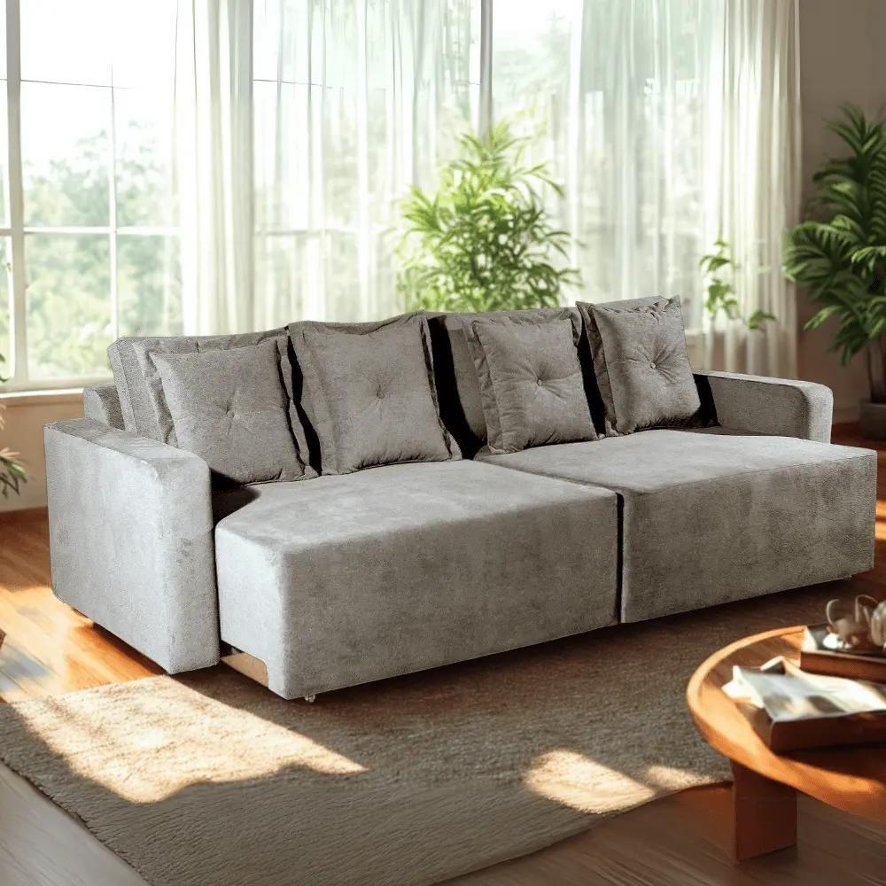 Sofá 5 Lugares Retrátil Fênix Linho Bege 270cm - 3