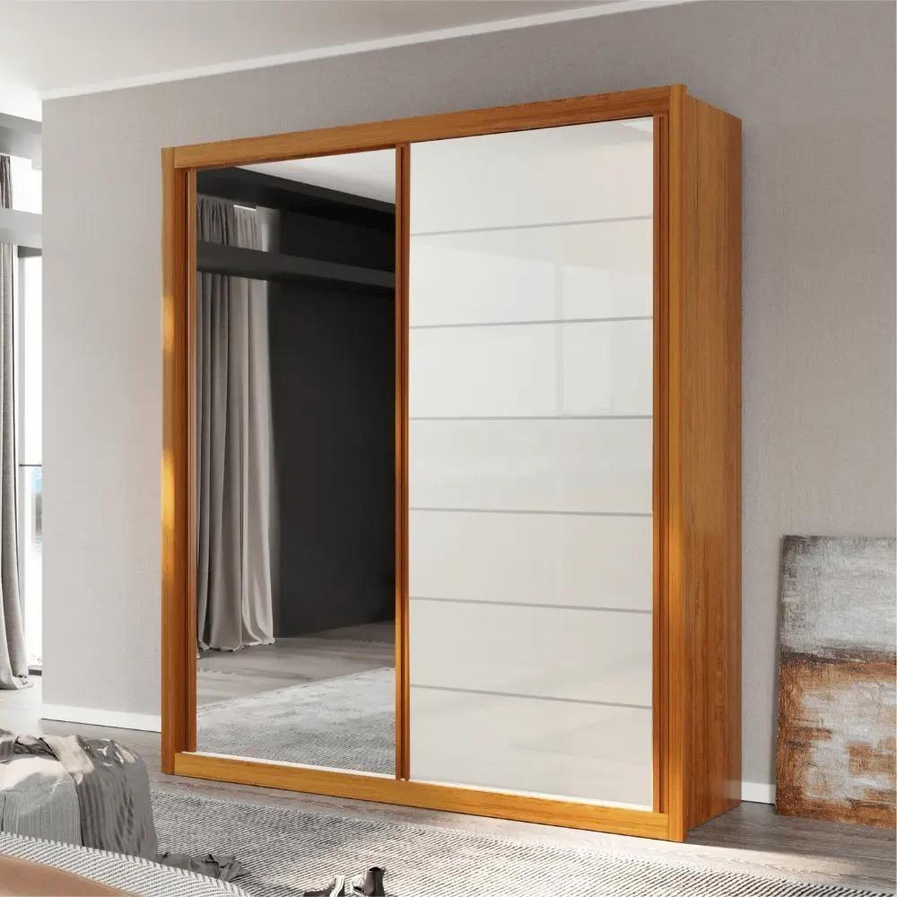 Guarda Roupa Solteiro Com Espelho 2 Portas 3 Gavetas Capri Stilo Naturale E Off White - 2